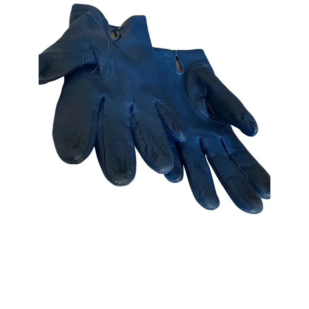 Vintage Fownes Blue Leather Gloves Size 7.5 Genuine Leather Rayon Lined
